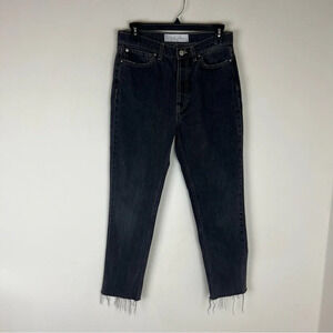 Iro High Rise Straight Leg Raw Hem Washed Black Jeans Size 27